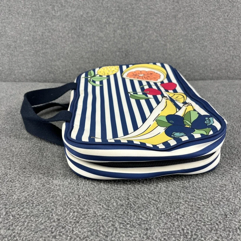 Tory Burch Cosmetic‎ Bag Travel Toiletry Organizer Blue White Stripe Fruit Print
